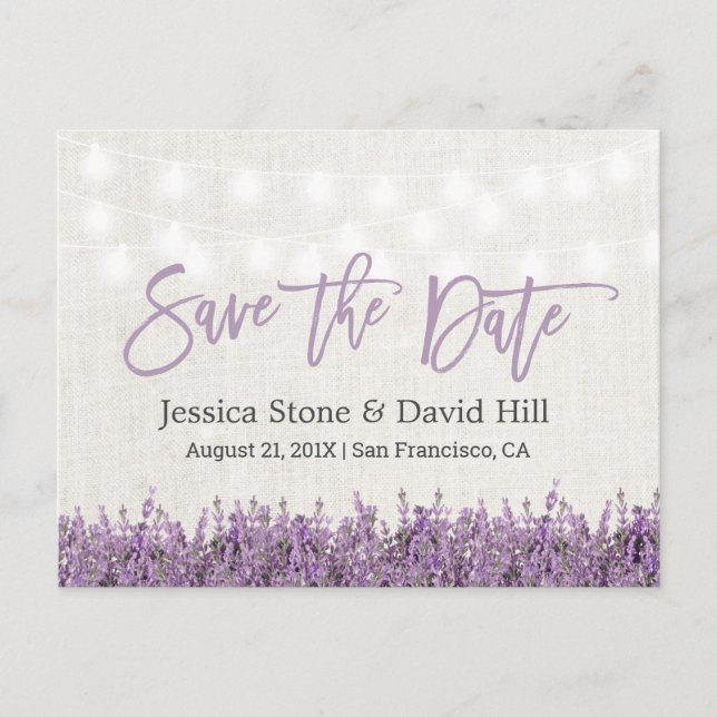 Elegant Lavender Floral Wedding Save the Date Ankündigungspostkarte (Vorderseite)