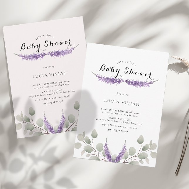 Elegant Lavender Greeny Eucalyptus Baby Shower Einladung (Von Creator hochgeladen)