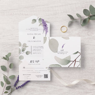 Elegant Lavender Greeny Eucalyptus Blätter Wedding All In One Einladung