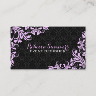 Elegant Lavender Lace Black Damasks Visitenkarte