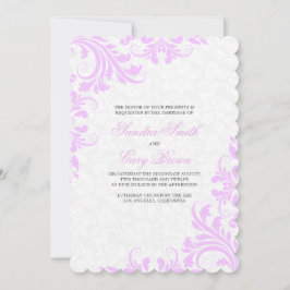 Elegant Lavender Lace White Damasks Wedding Einladung