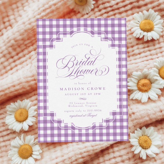Elegant Lavender Lila Gingham Brautparty Einladung (Von Creator hochgeladen)
