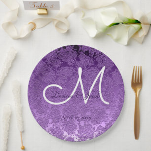 Elegant Lavender Lila White Wedding Monogram Pappteller