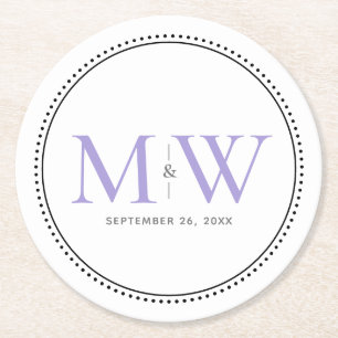 Elegant Lavender Monogram Wedding Runder Pappuntersetzer