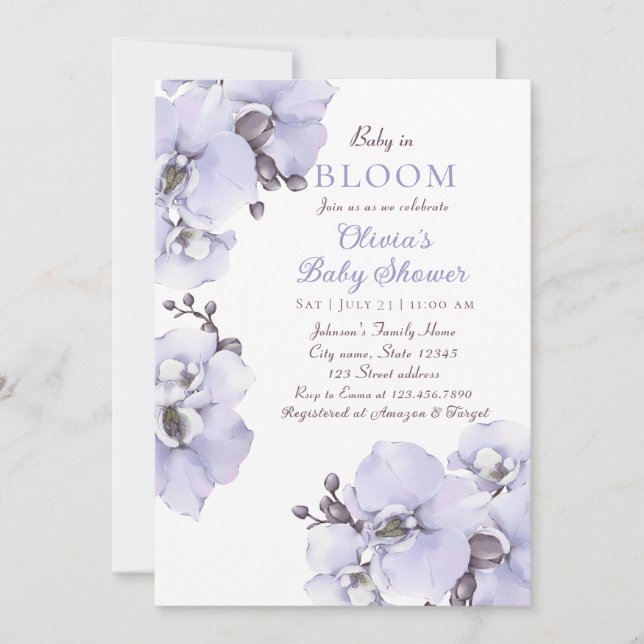 Elegant Lavender Orchid Baby Shower Invitation Einladung (Vorderseite)