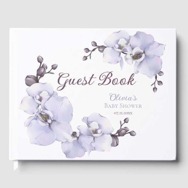 Elegant Lavender Orchid Floral Baby Shower Gästebuch (Vorderseite)