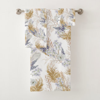 Elegant Lavender & Pampas Watercolor Floral Badhandtuch Set