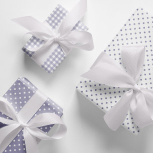 Elegant Lavender Polka Dots Gingham Pattern Mix Geschenkpapier Set
