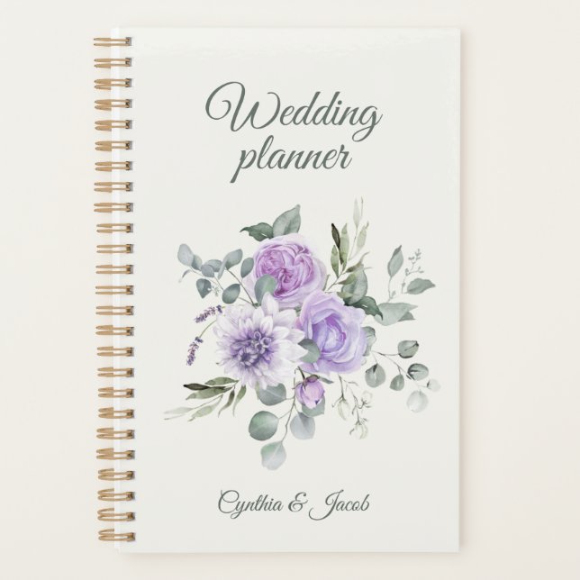 Elegant Lavender Roses Eucalyptus Wedding Planner Planer (Vorderseite)