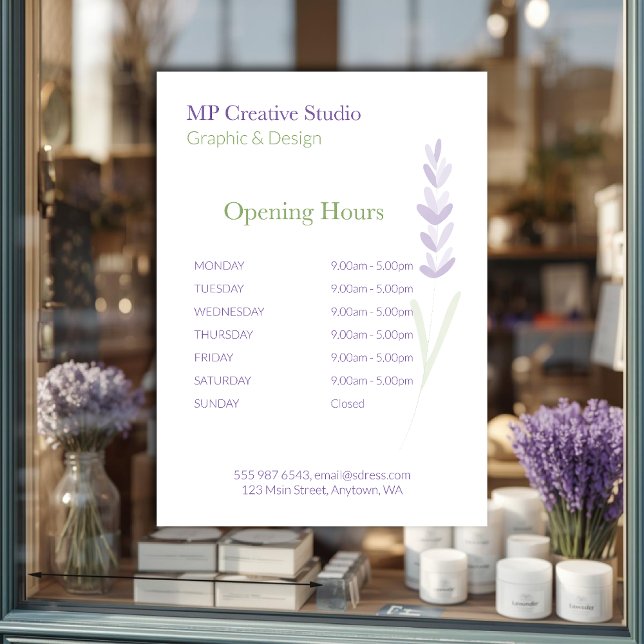Elegant Lavender Sprig Botanical Design Price List Fensteraufkleber (Von Creator hochgeladen)