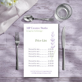 Elegant Lavender Sprig Botanical Design Price List Flyer