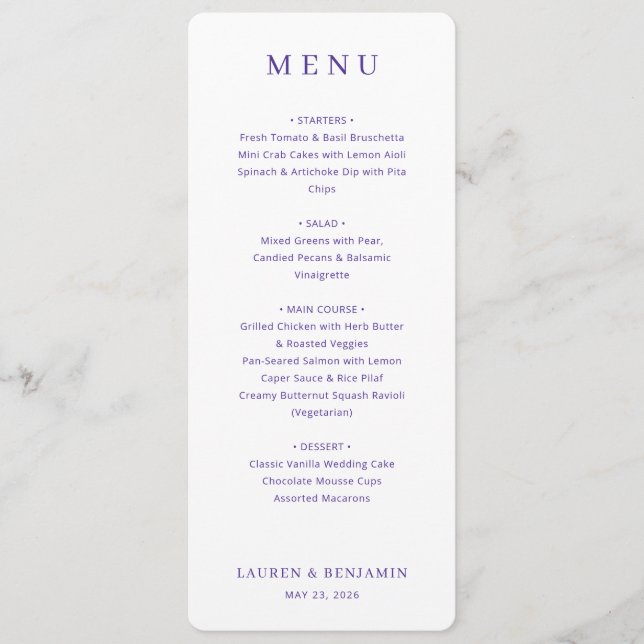 Elegant Lavender Wedding Menu Menükarte (Vorderseite)