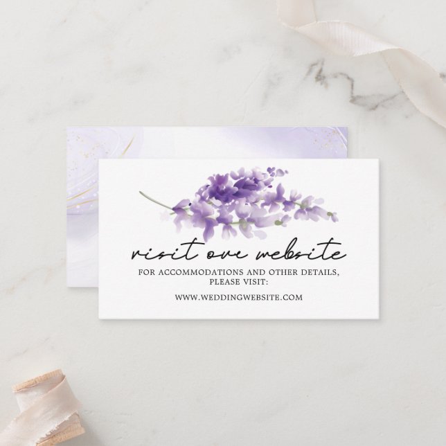 Elegant Lavender Wedding Website Beipackkarte Platzkarte (Vorderseite/Rückseite Beispiel)