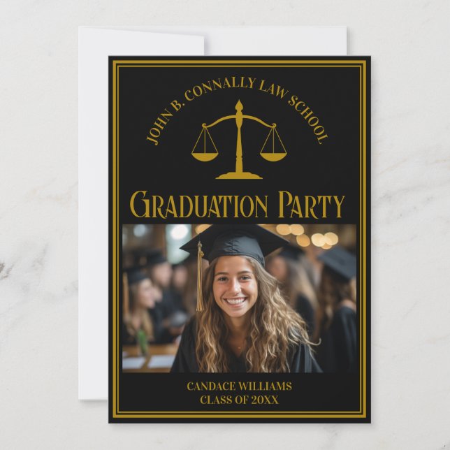 Elegant Law School Graduation Photo Party Einladung (Vorderseite)