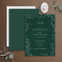 Elegant Leaf Emerald Green Monogram Wedding
