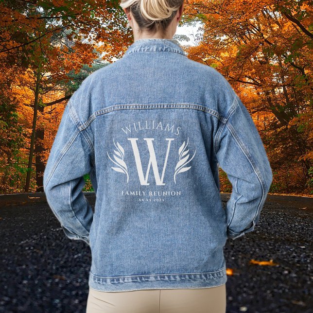 Elegant Leaf Surname Initial Family Wiedersehen Jeansjacke (Elegant Leaf Surname Initial Family Reunion Denim Jacket Cover Photo.)
