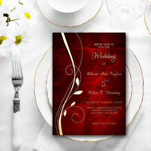 Elegant Leaf Swirl Deep Red Wedding Folieneinladung