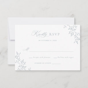 Elegant Leafy Blue Laurel Botanical Wedding RSVP Einladung