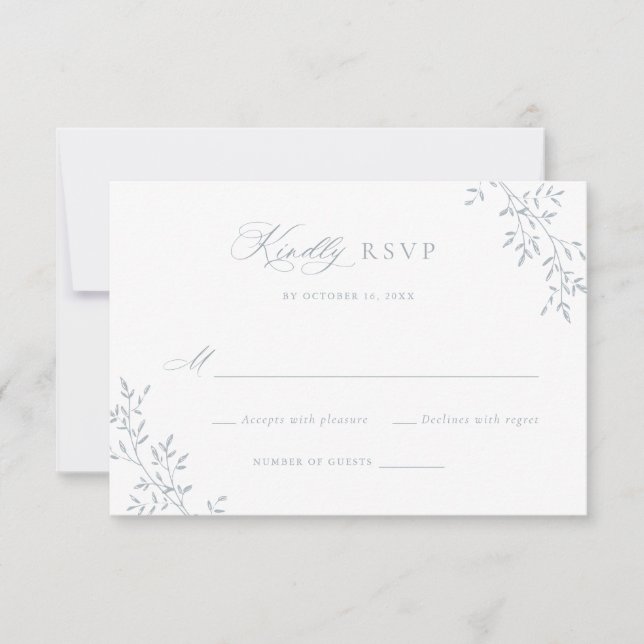Elegant Leafy Blue Laurel Botanical Wedding RSVP Einladung (Vorderseite)