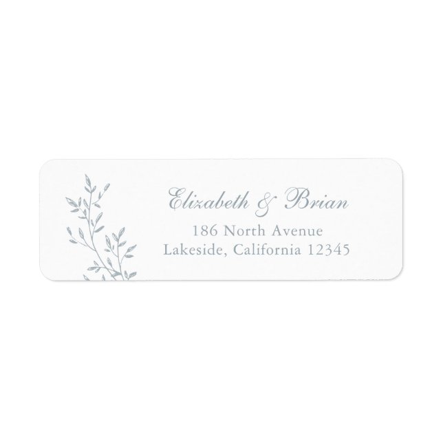 Elegant Leafy Branch Blue Script Wedding Address (Vorne)