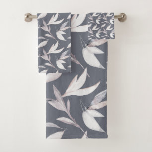 Elegant Leafy Gray Modernes Botanisches Museum Badhandtuch Set