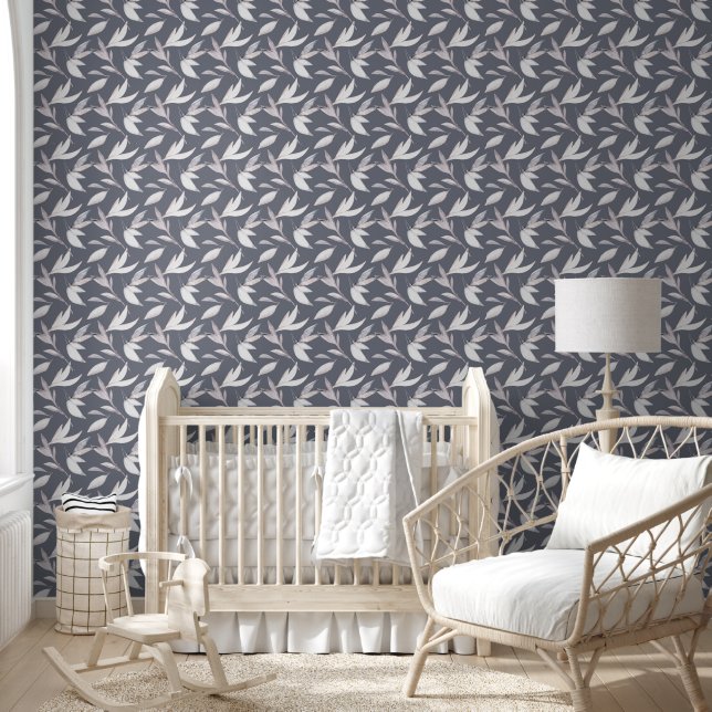 Elegant Leafy Gray Modernes Botanisches Museum Tapete (Kinder)