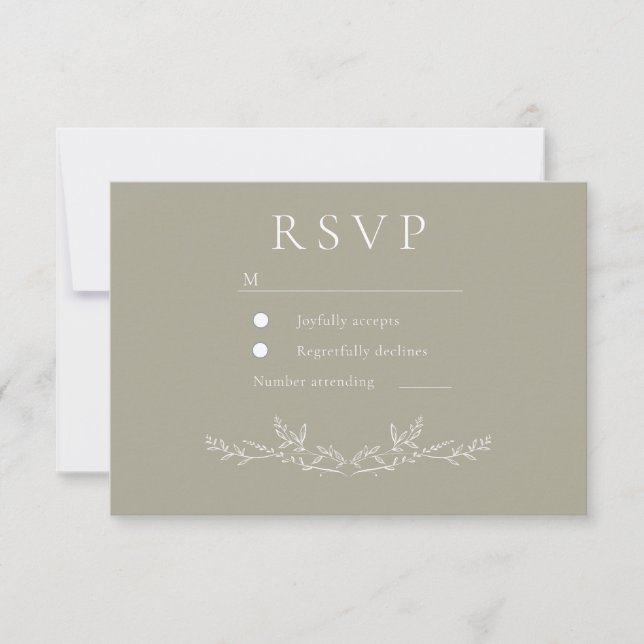 Elegant Leafy Leaf Line Art Wedding  RSVP Karte (Vorderseite)