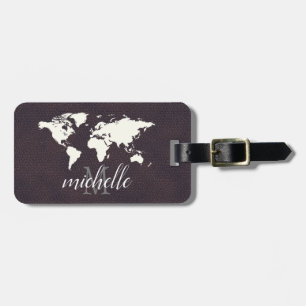 Elegant Leather Travel World - Map Airplane Gepäckanhänger