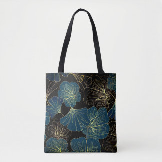 Elegant Leaves of Blue With Gold Lines Botanical