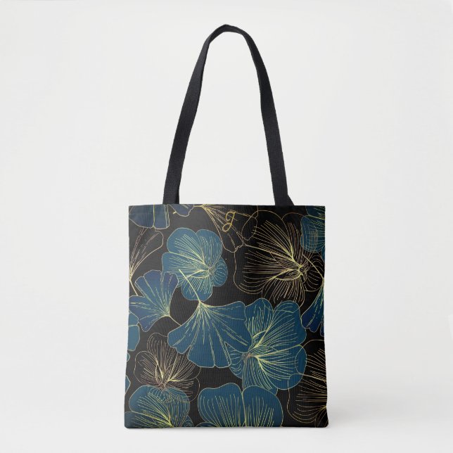 Elegant Leaves of Blue With Gold Lines Botanical (Vorderseite)