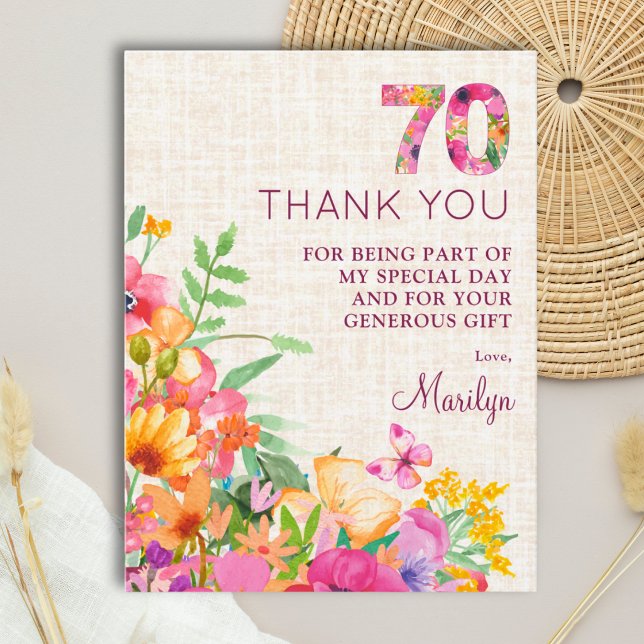 Elegant Leinen 70. Geburtstag Danke Postkarte (Von Creator hochgeladen)