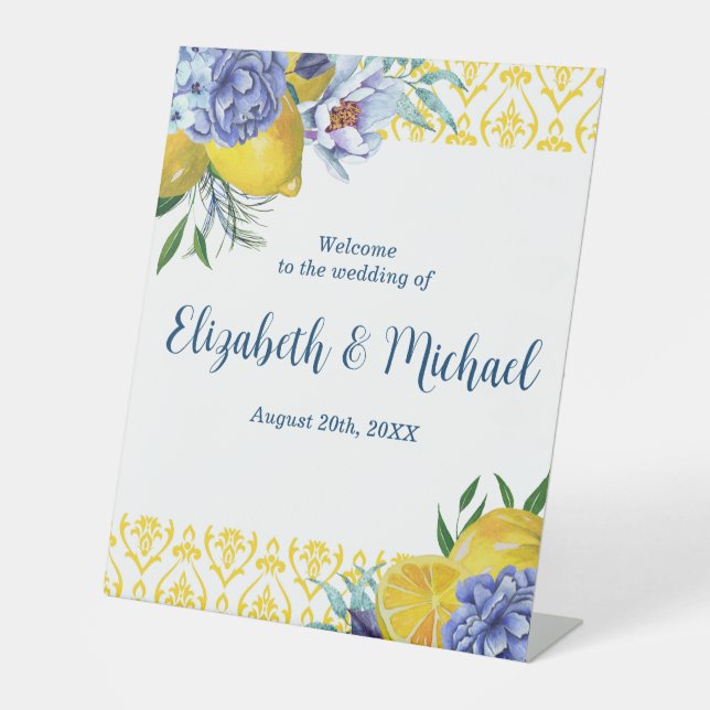 Elegant Lemon Floral Wedding Welcome Sockelschild (Vorderseite)