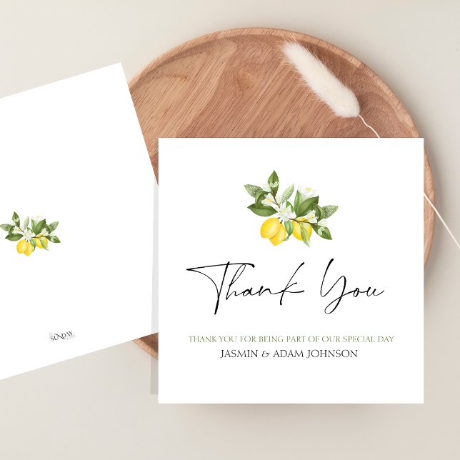 Elegant Lemon Greenerenerity Wedding Vielen Dank Dankeskarte (Citrus Lemons and Greenery Summer Fruits Wedding Thank You Card)