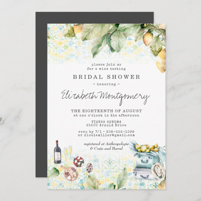 Elegant Lemon Grove Picnic Brautparty Einladung (Vorne/Hinten)