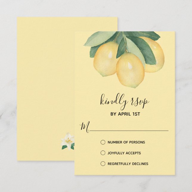 Elegant Lemon Wassercolor RSVP Karte (Vorne/Hinten)