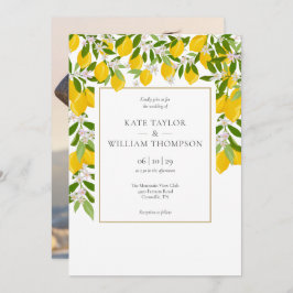 Elegant Lemons Blossom Grünes Foto Wedding Invi Einladung
