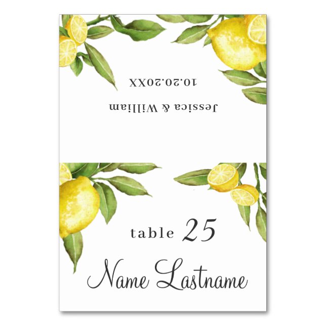 Elegant Lemons Greenerity Wedding Escort Card Tischnummer (Vorderseite)