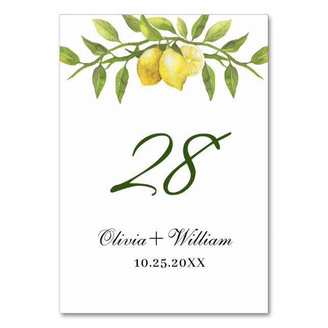 Elegant Lemons Greenerity Wedding Tischnummer (Vorderseite)
