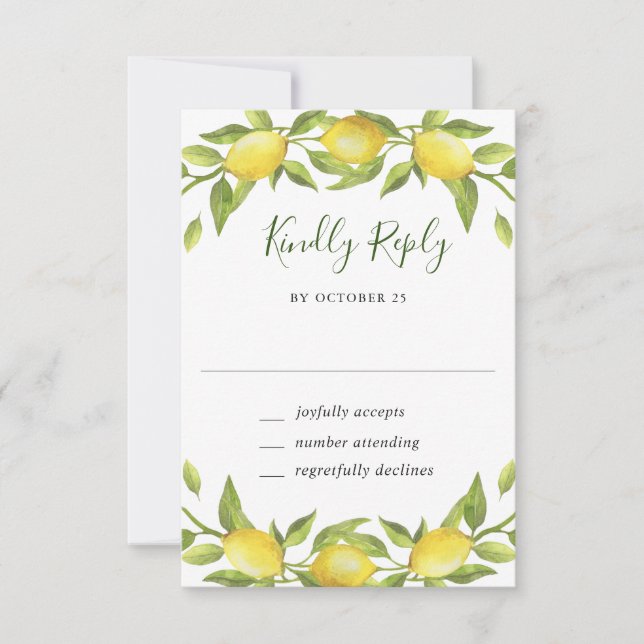 Elegant Lemons Watercolor Greenerity Wedding RSVP  (Vorderseite)