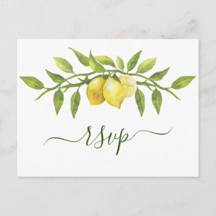 Elegant Lemons Watercolor Greenerity Wedding RSVP Postkarte