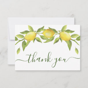 Elegant Lemons Watercolor Grüne Hochzeit Dankeskarte