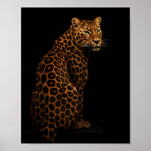 Elegant Leopard Portrait on Black Background Poster (Vorne)