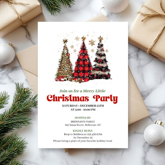 Elegant leopard print Christmas tree holiday card Einladung (Elegant leopard print Christmas tree holiday card)