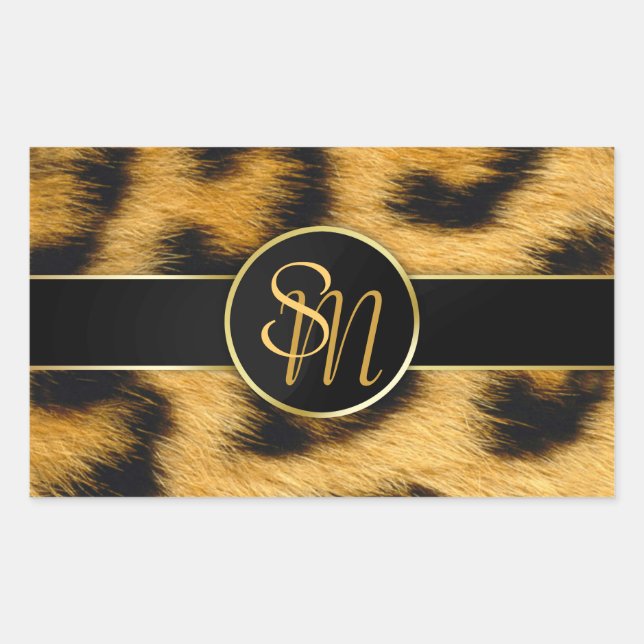 Elegant Leopard Print Monogram Script - Sticker (Vorderseite)