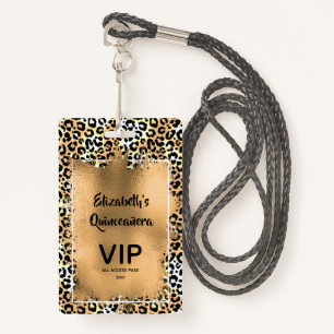 Elegant Leopard Quinceañera Einladung VIP Pass Ausweis