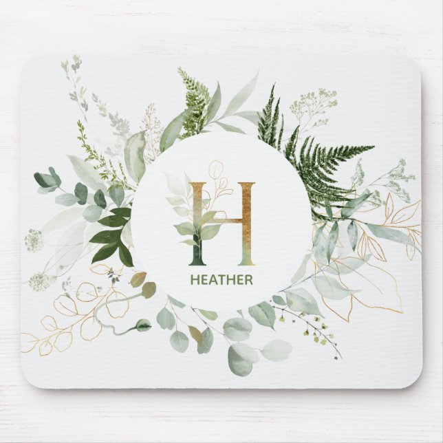 Elegant Letter H Greenery Wreath Mouse Pad Mousepad (Vorne)