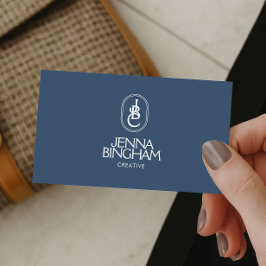 Elegant Lettering Monogram Logo Blue/Ivory Visitenkarte