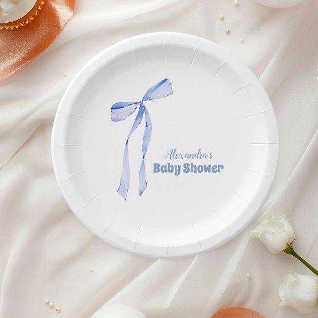 Elegant Light Blue Bow Boy Shower Pappteller (Von Creator hochgeladen)