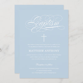 Elegant Light Blue Calligraphy Baptisse Einladung