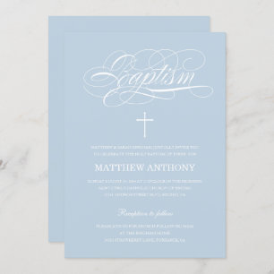 Elegant Light Blue Calligraphy Baptisse Einladung
